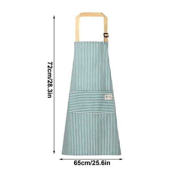 Beautynvta Kitchen Apron for Women, Cooking Waterproof Cotton Apron with 2 Pocket Adjustable Neck Strap, Stripe Apron