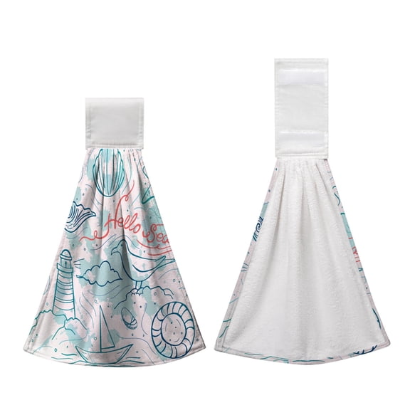 Beautynvta Kitchen Hanging Towel with Hanging Loop, Kitchen Tie Towels with Printed, Soft Absorbent Quick Dry Cleaning Hand Dishcloths for Home Bathroom Cooking, 12.6''x18.9''