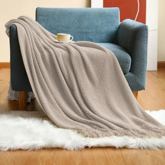 Beautynvta Knitted Throw Blankets for Couch and Bed, Soft Cozy Throw Blanket with Tassel, Lightweight Decorative Summer Throw Blanket for Chair, Outdoor, 50x71.65 In, Gray