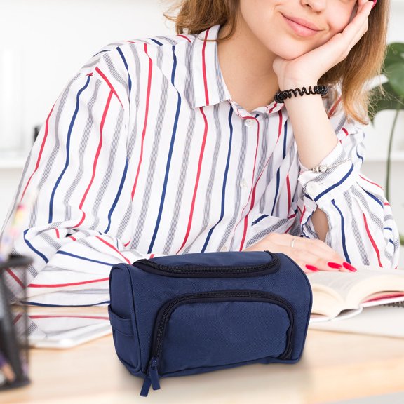 Beautynvta Large Capacity Pencil Case Pouch Pen Case Multifunctional Side Storage Stationery Bag College Office Organizer for Teens Adults, Blue