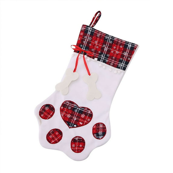 Beautynvta Large Christmas Paw Stockings for Dog Cat Pet, Christmas Hanging Stocking with Bone Tags, for Xmas Tree Fireplace Hanging Christmas Party Decorations Gift, 11x20 Inch