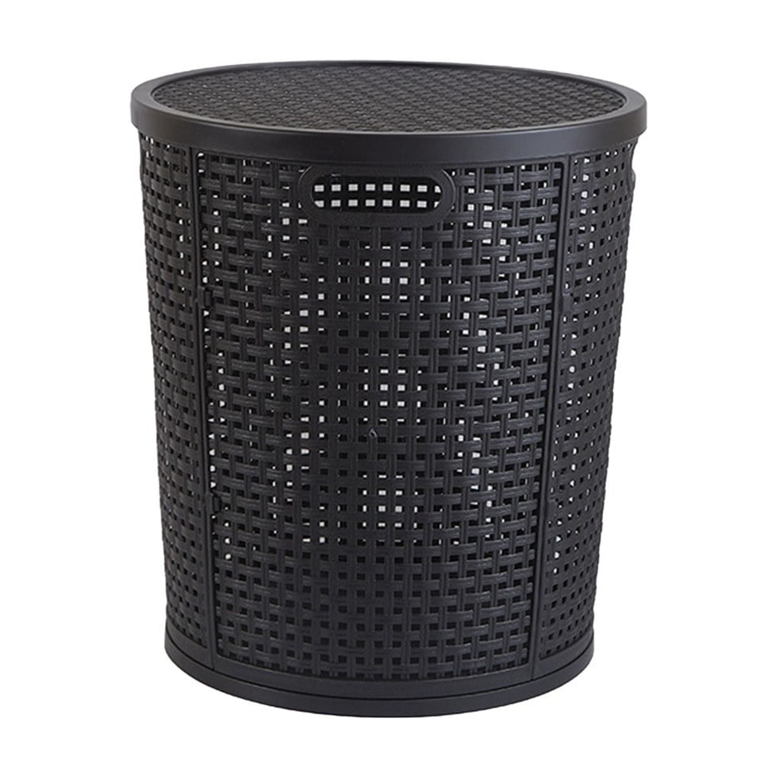 Beautynvta Laundry Hamper with Lid, Plastic Imitation Rattan Dirty Clothes Basket, Storage Basket for Bathroom, Bedroom and Living Room, Black
