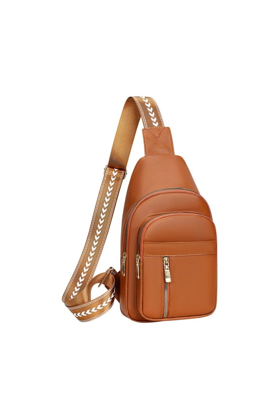 Leather Chest Bag for Women Men, Crossbody Shoulder Bag, Sling Bag Backpack, Belt Bags Purse Handbag for Travel & Daily Use, Orange