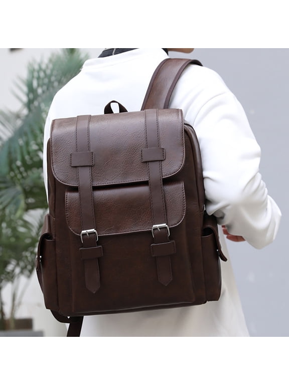 Leather Laptop Backpack for Women Men, Large Capacity Work Backpack, Business BackPack, College Travel Casual Backpack, Bookbag, Coffee