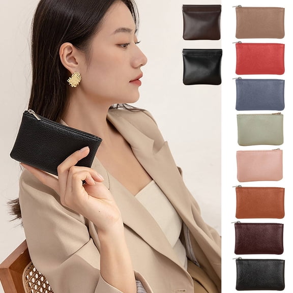 Beautynvta Leather Squeeze Coin Purse, Mini Coin Purse, Portable Coin Purse Pouch Change Holder for Men & Women, 4.7''x4.3'', Black