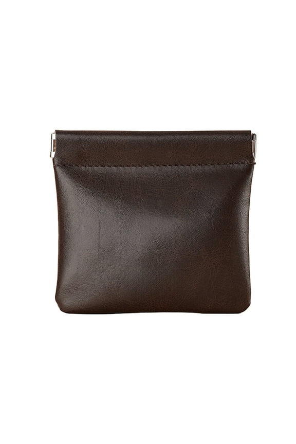 Leather Squeeze Coin Purse, Mini Coin Purse, Portable Coin Purse Pouch Change Holder for Men & Women, 4.7''x4.3'', Coffee