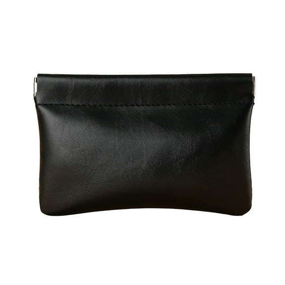 Beautynvta Leather Squeeze Coin Purse, Mini Coin Purse, Portable Coin Purse Pouch Change Holder for Men & Women, 5.9''x3.9'', Black