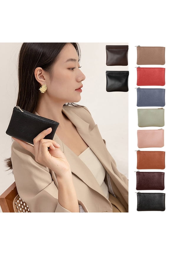 Leather Squeeze Coin Purse, Small Change Purse Card Holder, Pouch Wallet for Women Men, 3.15''x4.9''