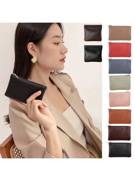 Leather Squeeze Coin Purse, Small Change Purse Card Holder, Pouch Wallet for Women Men, 3.15''x4.9''
