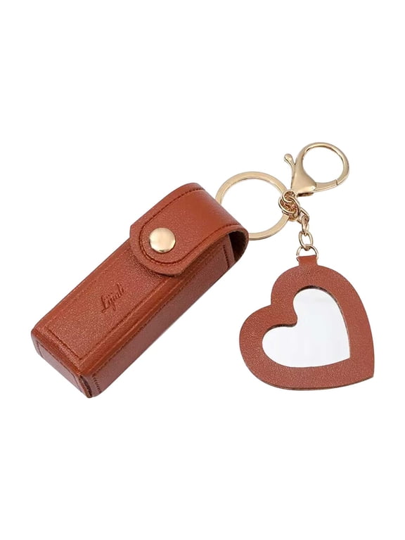 Lipstick Holder Keychain, Leather Potable Chapstick Holder with Mirror, Waterproof Small Cosmetic Organizer, Lipstick Pouch, for Chapstick Perfume Fingernail Polish