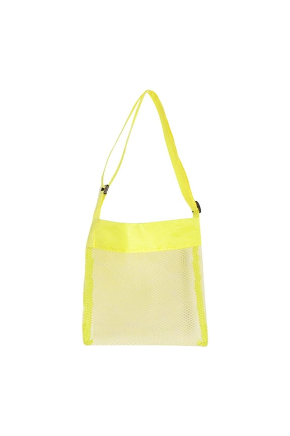 Mesh Beach Toys Bag, Square Tote Sand Tote Bag Shoulder Bags with Adjustable Strap for Beach, Shells, Yellow