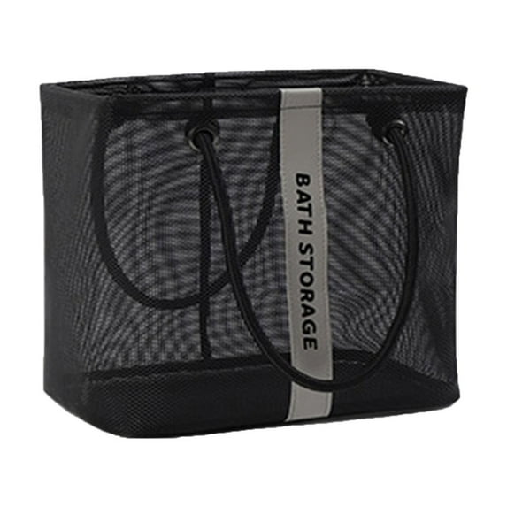 Beautynvta Mesh Shower Caddy, Portable Shower Bag Shower Basket with Reinforce Handles, Hanging Tote Bag Bath Organizer for Gym Travel Camp Beach Dorm, 10.2" x 7.9" x 6.3", Black