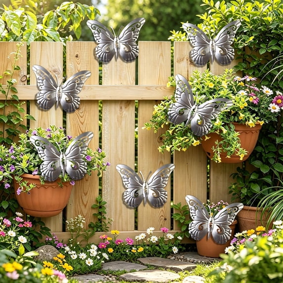 Beautynvta Metal Butterfly Wall Decor, 9.45'' Outdoor Fence Wall Art Decor, Hanging Decoration for Indoor or Outdoor, Yard Patio Fence Garden Decorations, 1pc