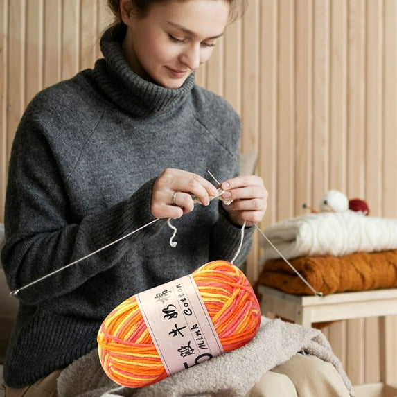 Beautynvta Milk Cotton Yarn, Cotton Yarn Crocheting, Knitting Yarn, Soft Yarn for Sweater, Hat, Socks, Blankets, Each Roll Weighs 50g