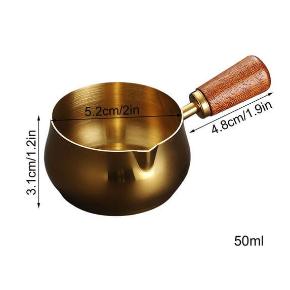 Beautynvta Mini Sauce Pan Cooking Pot with Wooden Handle, Stainless Steel Milk and Butter Pan Warmer with Pour Spout, 50 ML