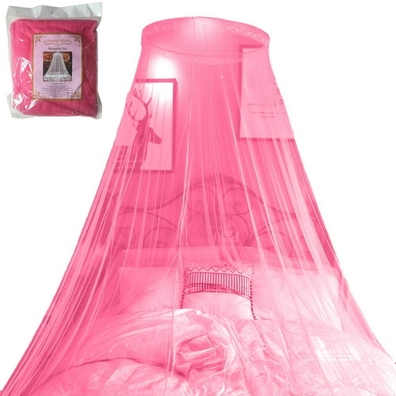 Beautynvta Mosquito Net Bed Canopy, Dome Mosquito Net Ceiling Floor Installation, Hanging Bed Canopy for Girls Room, Quick Easy Installation, Pink