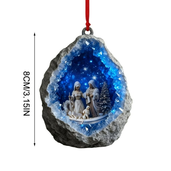 Beautynvta Nativity Scene Christmas Ornaments, 3.15'' Acrylic Jesus Christmas Pendant, Round Crystal Cave Design, Hanging Ornament for Christmas Tree & Home Holiday Decor