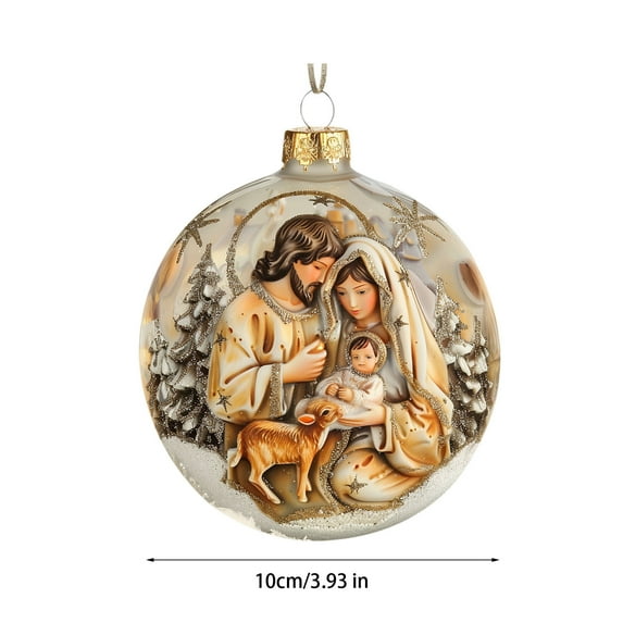 Beautynvta Nativity Scene Christmas Ornaments, Vintage Jesus Nativity Ornaments for Xmas Tree Decor, Round Acrylic Flat Nativity Hanging Ornaments, Religious Gifts for Family