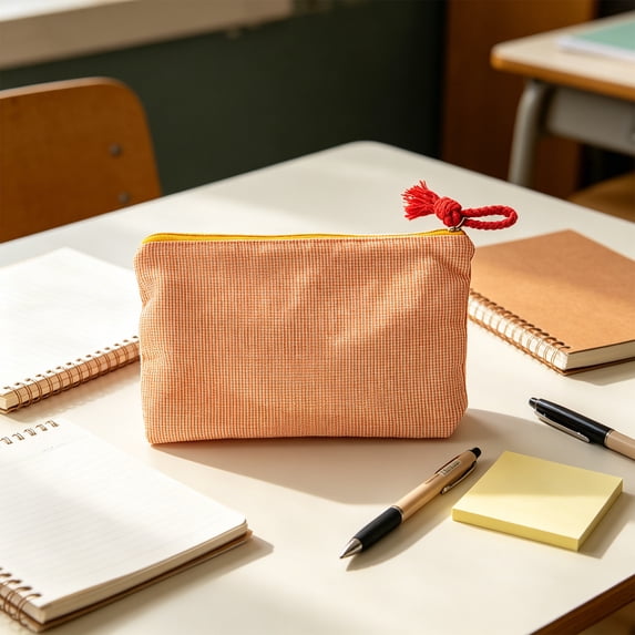 Beautynvta Plaid Pencil Pouch, Large Capacity Cloth Pencil Case Pen Bag with Zipper, Portable Classic Coin Purse, Stationery Organizer Pouch for Office Supplies
