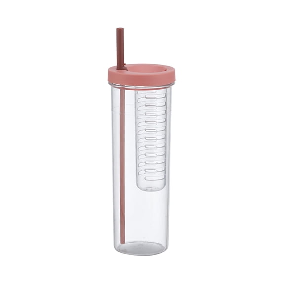 Beautynvta Plastic Fruit Infuser Bottle with Folding Straw & Tea Filter, Portable Leakproof Travel Water Bottle for Gym, Office, Outdoor