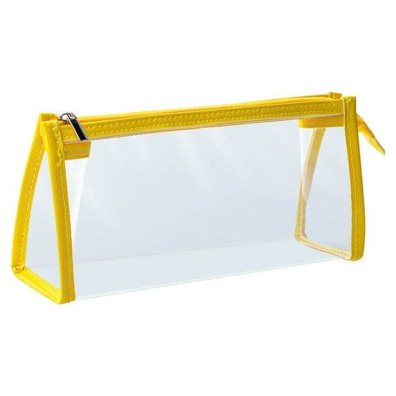 Beautynvta Plastic Pencil Case, Large Capacity Transparent Pencil Bag with Zipper, Lightweight Portable Stationery Storage Bag for Office Supplies, Yellow