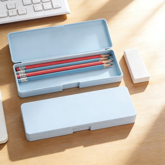 Beautynvta Plastic Pencil Case, Small Pencil Pen Box with Snap-tight Lid, Stackable Crayon Box for Marker, Office Stationery Organizer Box