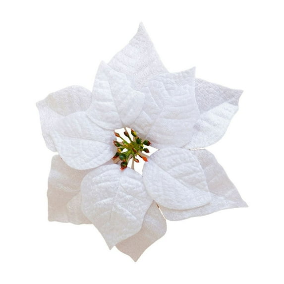 Beautynvta Poinsettia Flowers Artificial Poinsettia Christmas Decorations, 7.8'' Fake Christmas Poinsettia Artificial Flowers for Xmas Tree New Year Ornaments, White