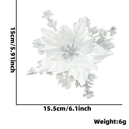 Beautynvta Poinsettias Artificial Christmas Flowers, 5.5'' Glitter Artificial Flower Poinsettia Decorations, Christmas Tree Flower for Xmas Wreath Garland Holiday Decor