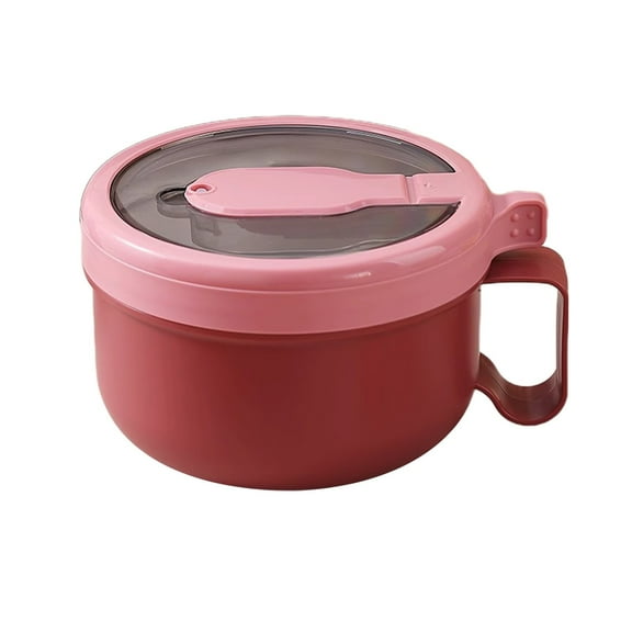 Beautynvta Ramen Bowl, Round Bento Box, Portable Instant Noodle Bowl with Handle and Sealed Lid for Dorm, Small Kitchen and Office, Red
