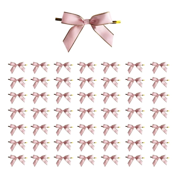 Beautynvta Ribbon Bows, 50 Pack Tie Bows for Treat Bags, Ribbon Bow Sealing Ties for Candy Bag, Ribbon Bows for Package Gift Wrapping Decoration, Pink