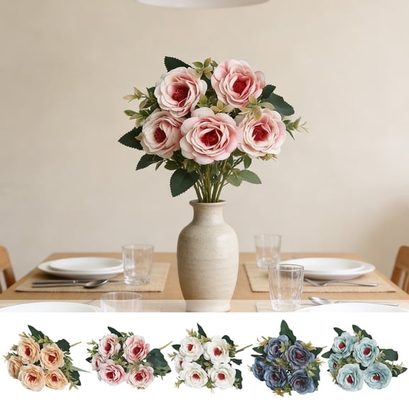 Beautynvta Rose Artificial Flowers, Fake Silk Rose Flowers Real Touch Big Rose Flowers Faux Bouquet for Wedding Vase Arrangements Table Centerpiece Home Decor, 11.02''