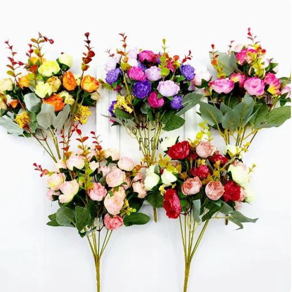 Beautynvta Rose Fake Flowers, Realistic Faux Silk Rose Artificial Flower Bouquets with Eucalyptus for Wedding, Floral Arrangements, Vase Centerpieces