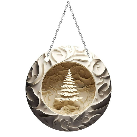 Beautynvta Round Acrylic Christmas Ornament, 7.9'' Winter Forest Snow House Hanging Ornament, Christmas Tree Hanging Ornaments, for Xmas Trees Door Farmhouse Decor