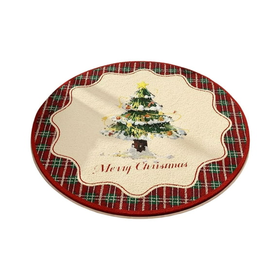 Beautynvta Round Christmas Rug, 31.5'' Plush Boho Area Rug Flooring Mat Carpet, Christmas Tree Printed Foot Mat with Non-Slip Bottom, for Kitchen Bedroom Living Room