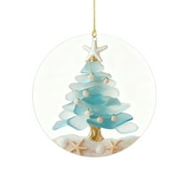 Beautynvta Round Christmas Tree Ornaments, Sea Glass Christmas Tree Decorations, Unique Acrylic Beach Tree Pendant,Coastal Christmas Ornament for Holiday Decor, Xmas Gift