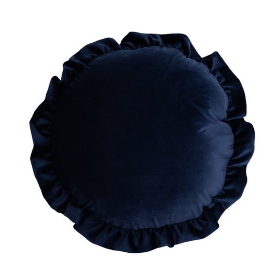 Beautynvta Round Throw Pillow, Soft Comfortable Velvet Ruffle Throw Pillow for Sofa, Chair, Bed, Window, Floor, 17.7x17.7 In, Navy