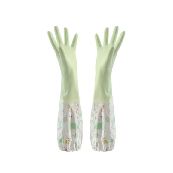 Beautynvta Rubber Cleaning Gloves, 1 Pairs Waterproof Reusable Kitchen Long Gloves, Kitchen Cleaning Gloves with Cotton Liner for Laundry, Cleaning, Working, Gardening