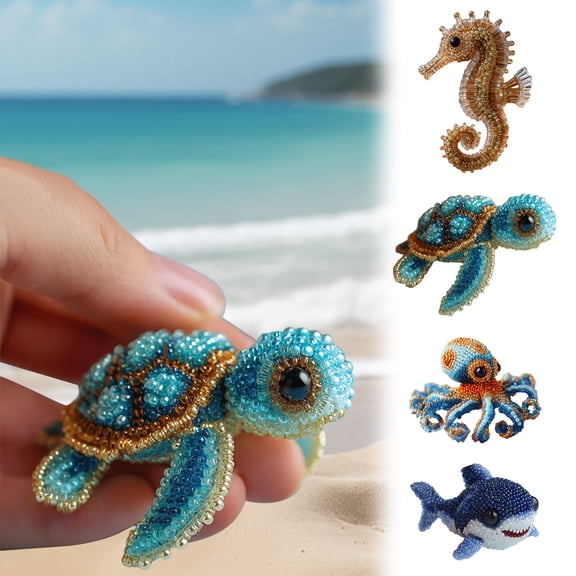 Beautynvta Sea Creature Bead Embroidery Kit for Beginners, 3D Marine Animal DIY Craft Set with Instructions, Pre-Sorted Beads & Tools, DIY Hand Sewing Project for Adults and Teens