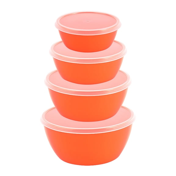 Beautynvta Set of 4 Plastic Food Storage Bowls with Airtight Lids for Ingredient Prep and Storage, Stackable & Nesting, Dishwasher Safe, Orange