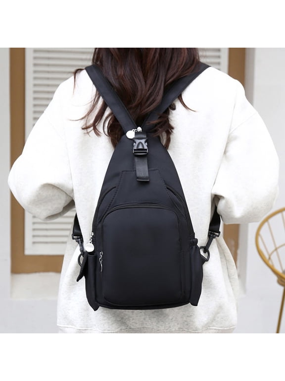 Beautynvta Small Backpack for Women, Oxford Cloth Shoulders Bag Men Casual Chest Bag, Lightweight Backpack for Travel, Black