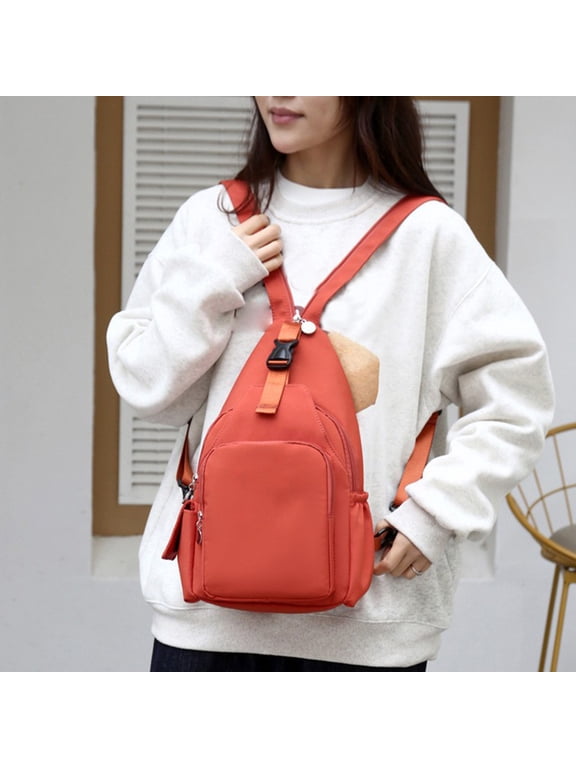 Beautynvta Small Backpack for Women, Oxford Cloth Shoulders Bag Men Casual Chest Bag, Lightweight Backpack for Travel, Orange