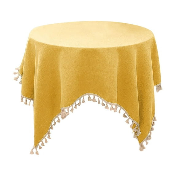 Beautynvta Small Tablecloth with Tassels for Coffee Table and Tea Table, Cotton Linen Solid Color Tablecloth, Square Waterproof Table Cover for Bedside Table Home Decor, 35.4''x35.4''