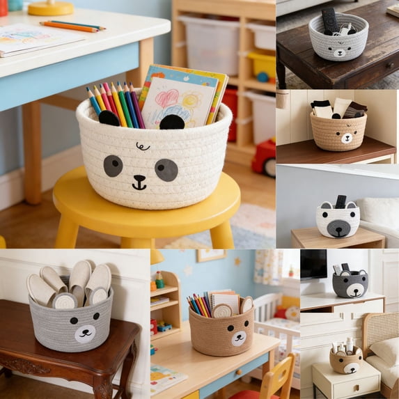 Beautynvta Small Woven Basket, Small Gift Basket, Cotton Rope Storage Basket, Baskets for Gifts Empty, Cute Animal Baskets, 7.9x7.9x4.7 Inch