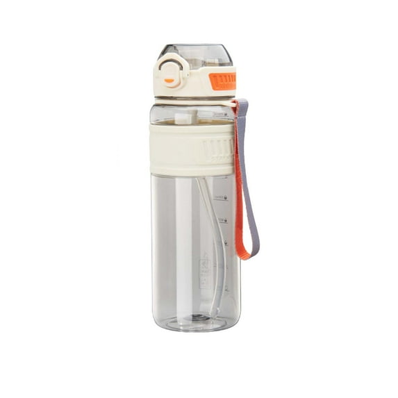 Beautynvta Sports Water Bottle, 750 ML Portable Plastic Travel Water Bottle with Carrying Strap and Straw, Leak Proof, Flip Top, Gift for Gym Fitness & Outdoor, BPA Free, White