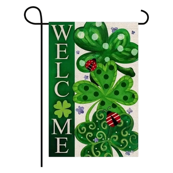 Beautynvta St. Patrick's Day Garden Flag, 12''x18'' Double Sided Green Shamrocks Welcome Yard Flag for Spring Holiday Outdoor Decoration