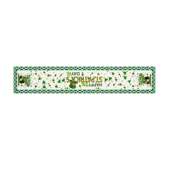 Beautynvta St. Patrick's Day Table Runner, Spring Green Shamrocks Holiday Kitchen Dining Table Decoration for Indoor Home Party, Linen, 13x47 Inch
