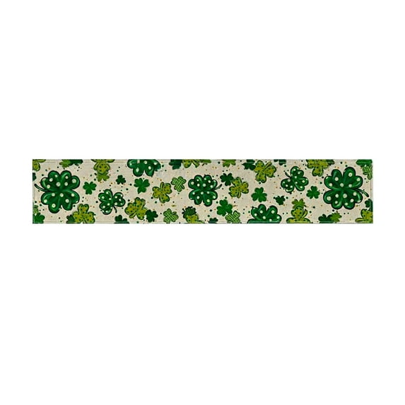 Beautynvta St. Patrick's Day Table Runner, Spring Green Shamrocks Holiday Kitchen Dining Table Decoration for Indoor Home Party, Linen, 13x47 Inch