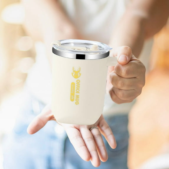Beautynvta Stainless Steel Coffee Mug with Lid, Double-Layer Insulated Tumbler with Handle, Water Cup for Home, Office, Campin