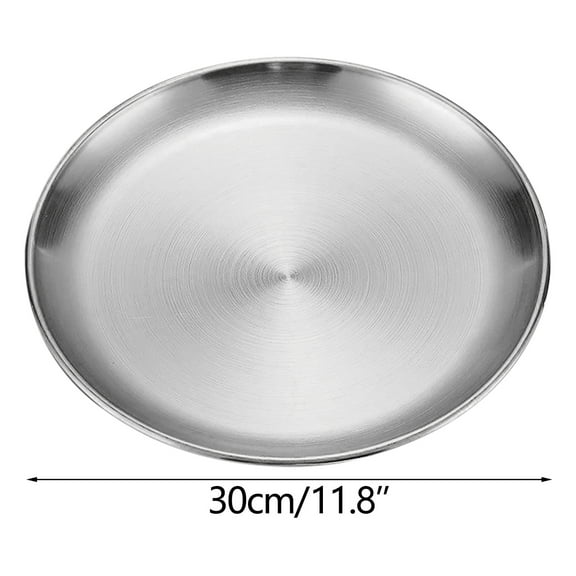 Beautynvta Stainless Steel Dinner Plates, Thickened Barbecue Plates, Round Kitchen Metal Dish Plates for BBQ, Snack, Salad, Dessert, Fruits, Cookies, 11.8x11.8 In