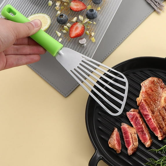 Beautynvta Stainless Steel Fish Spatula with Long Handle, Non-stick Cooking Spatula for Easy Turning & Flipping, Metal Slotted Spatula for Kitchen Cooking Barbecue Egg Grill